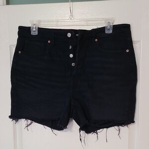 Old Navy Black OG Straight High Rise Distressed Button-Front Jean Shorts